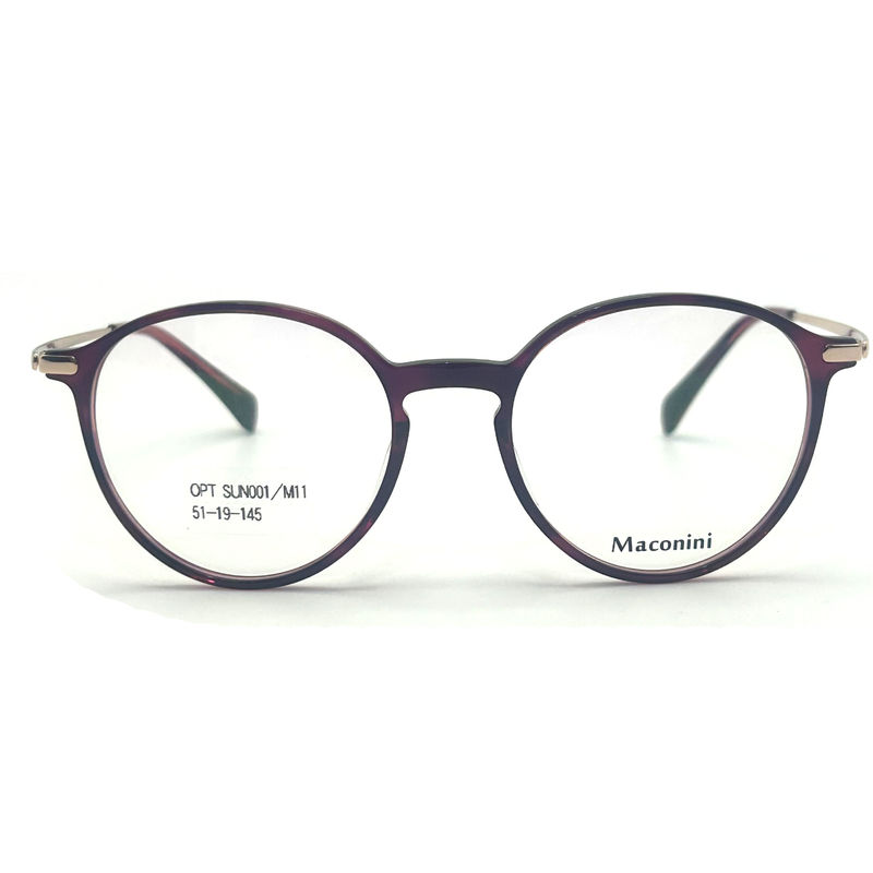OPT SUN001 Acetaat optisch frame met hoge elasticiteit tempels trendy Ronde stijl Modieuze look