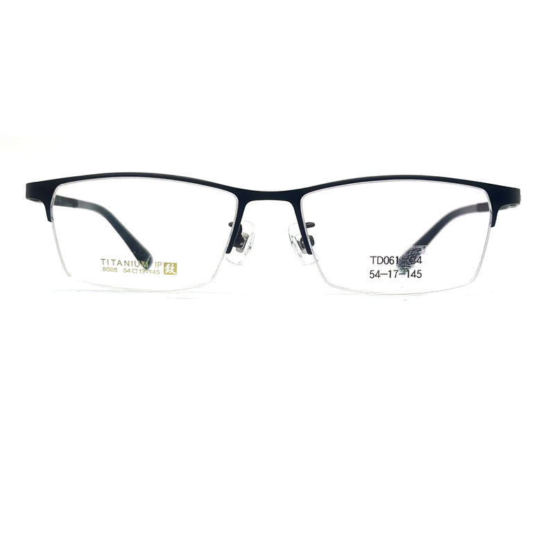 TD061 Elegant titanium frame voor een bril met een halfromloze oogvorm en een rechthoekig ontwerp